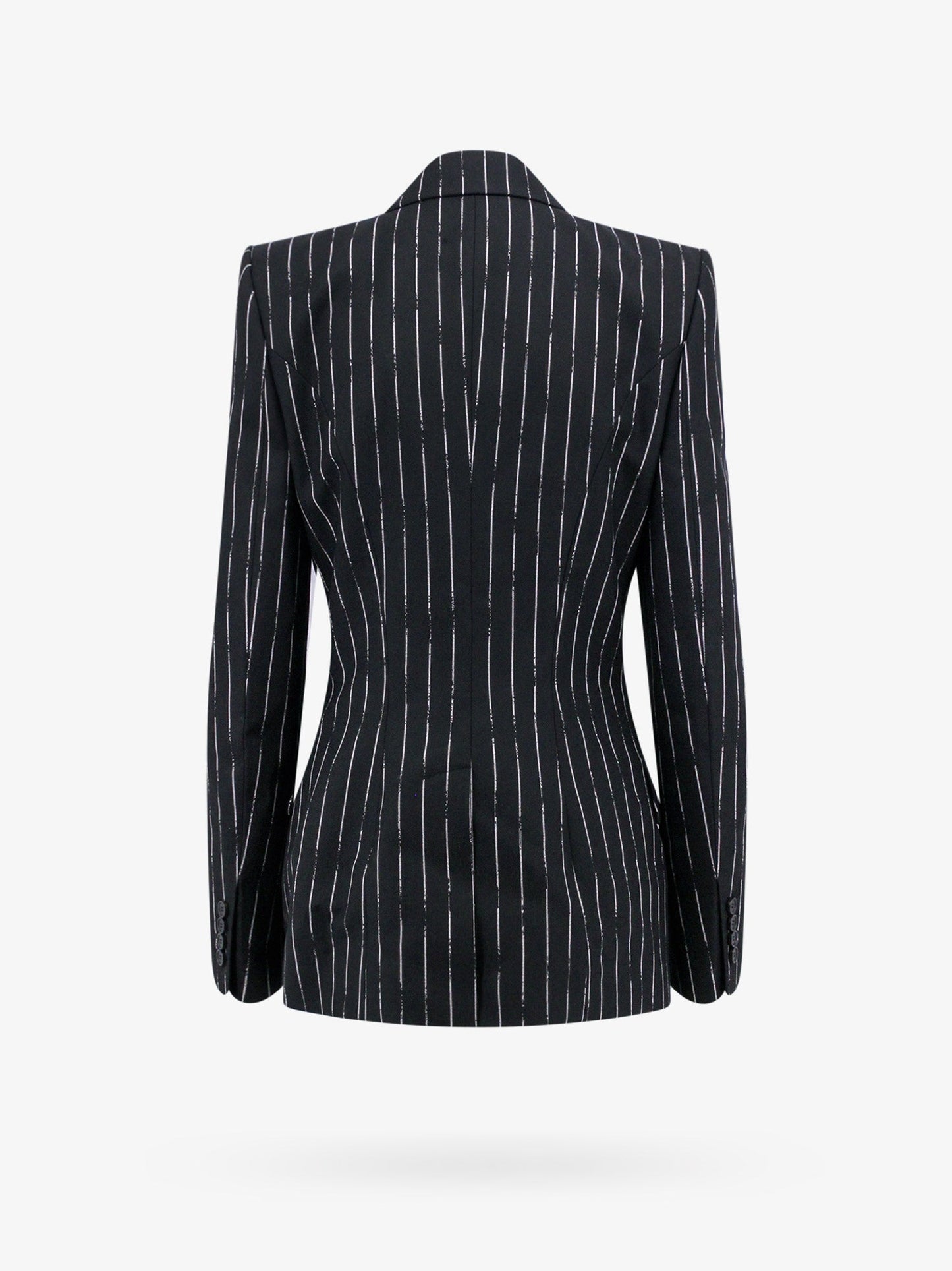 Double-breasted broken pinstripe blazer