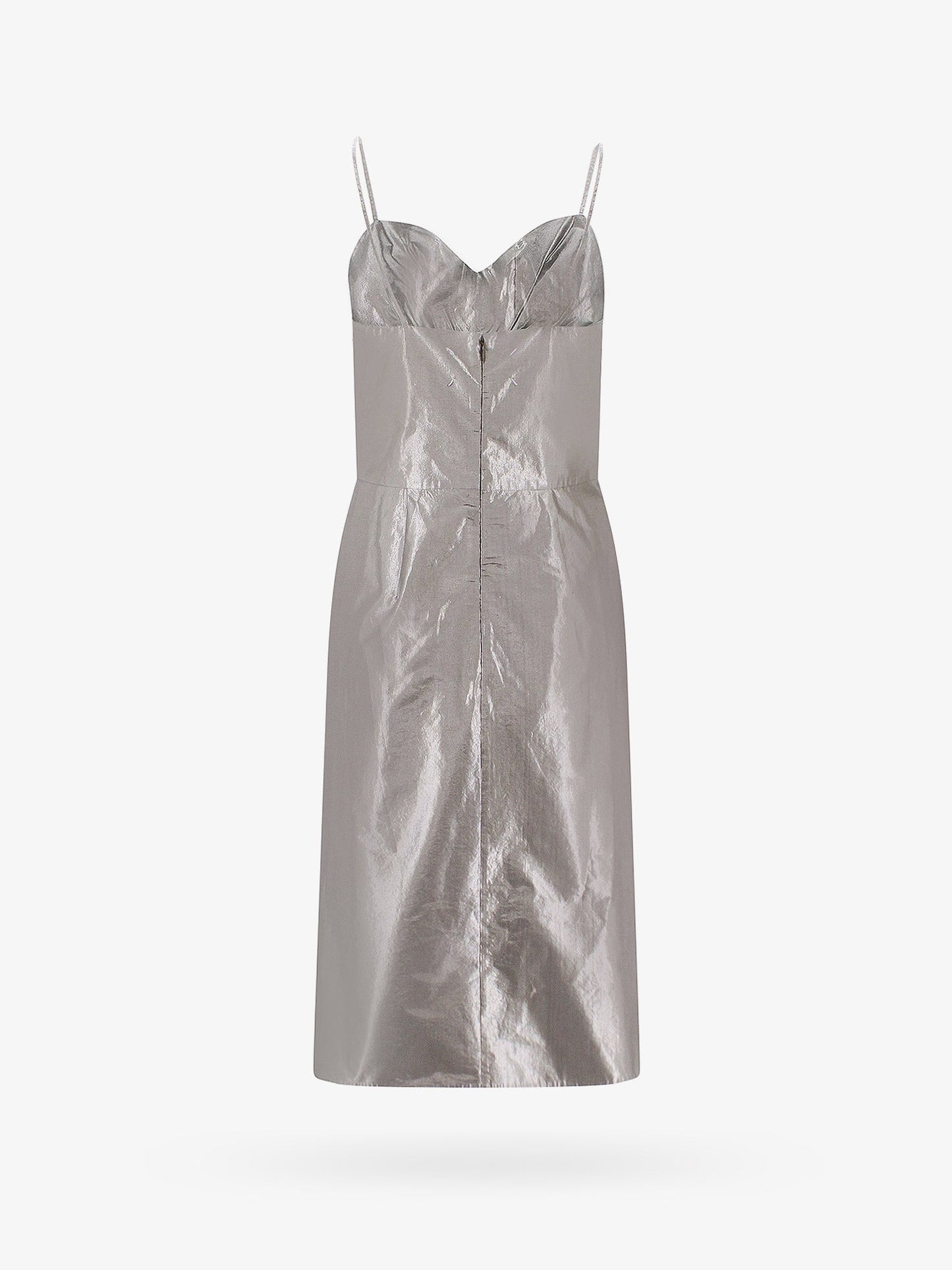 Laminted cotton dress with frontal bow