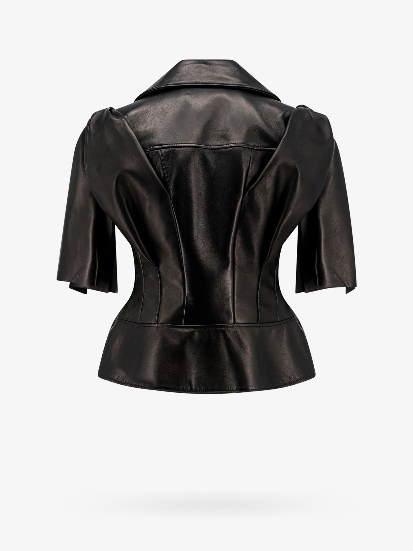 Sleeveless leather jacket with knotted drapery