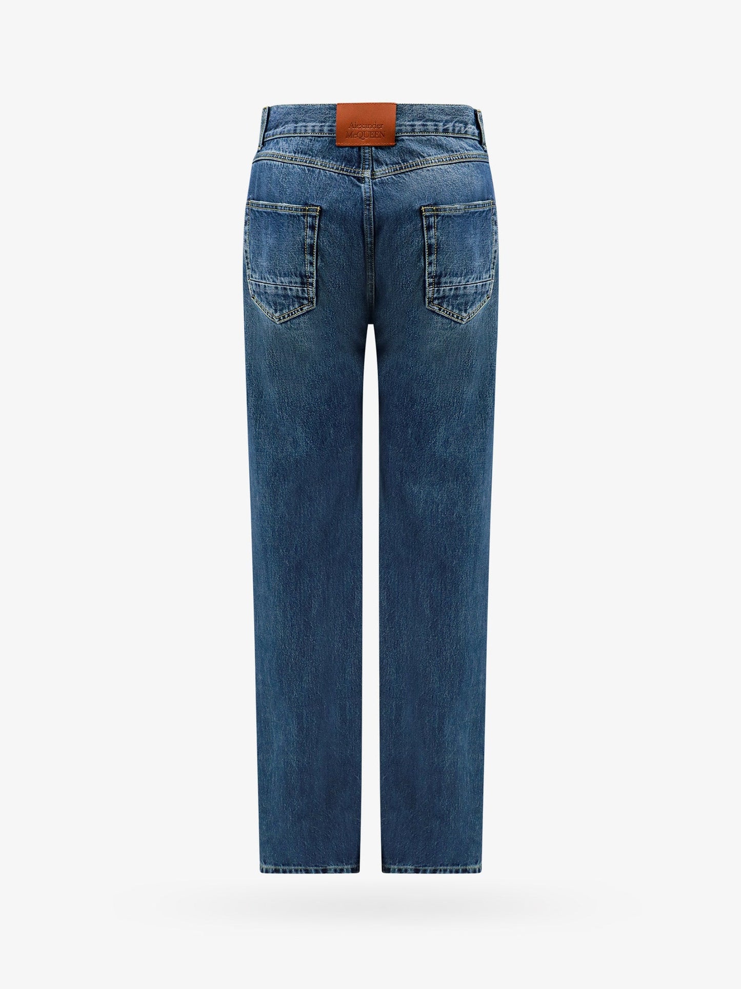 Cotton jeans with leather logo patch