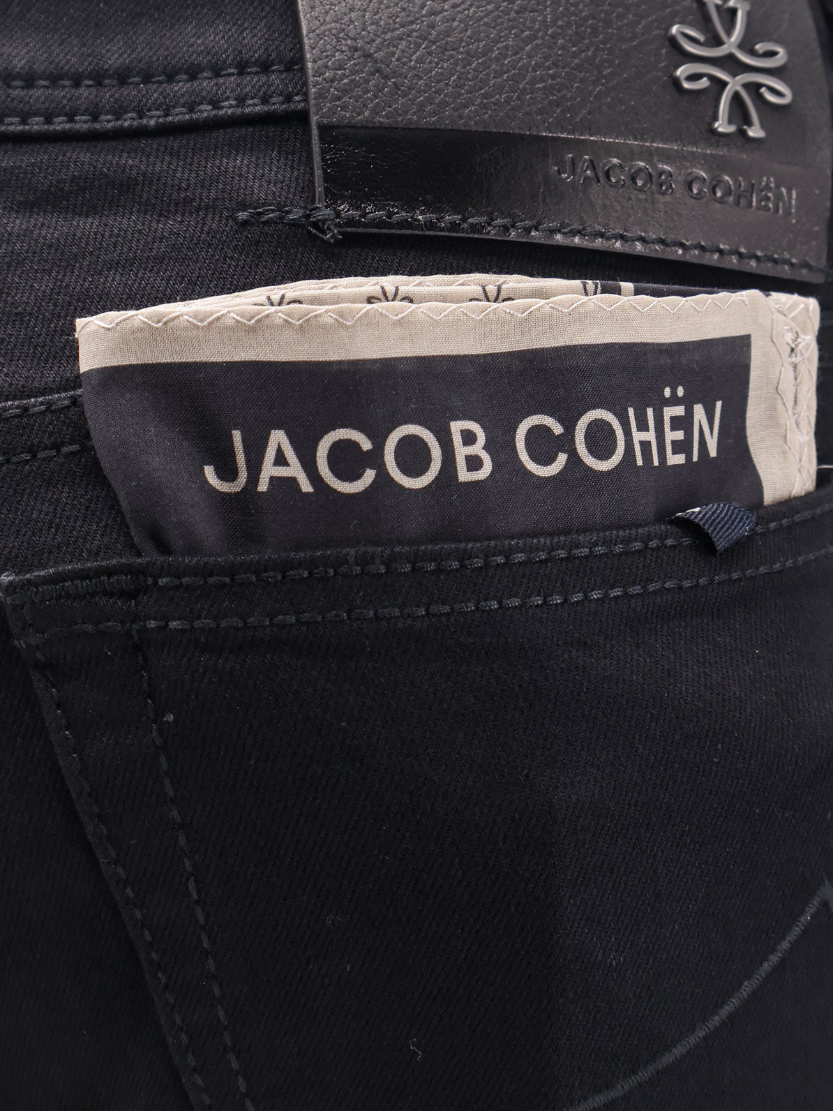 Cotton blend trousers with leather Logo tag
