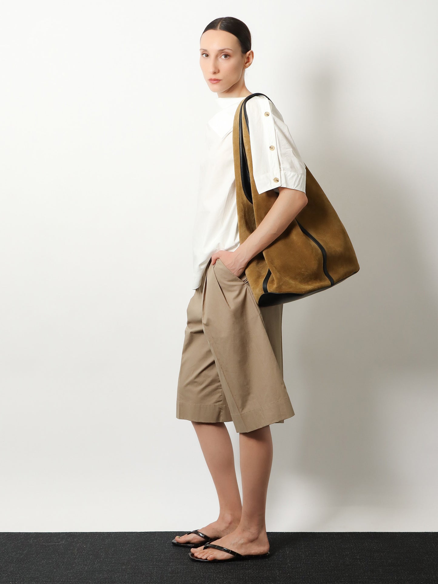 Douce suede and leather shoulder bag