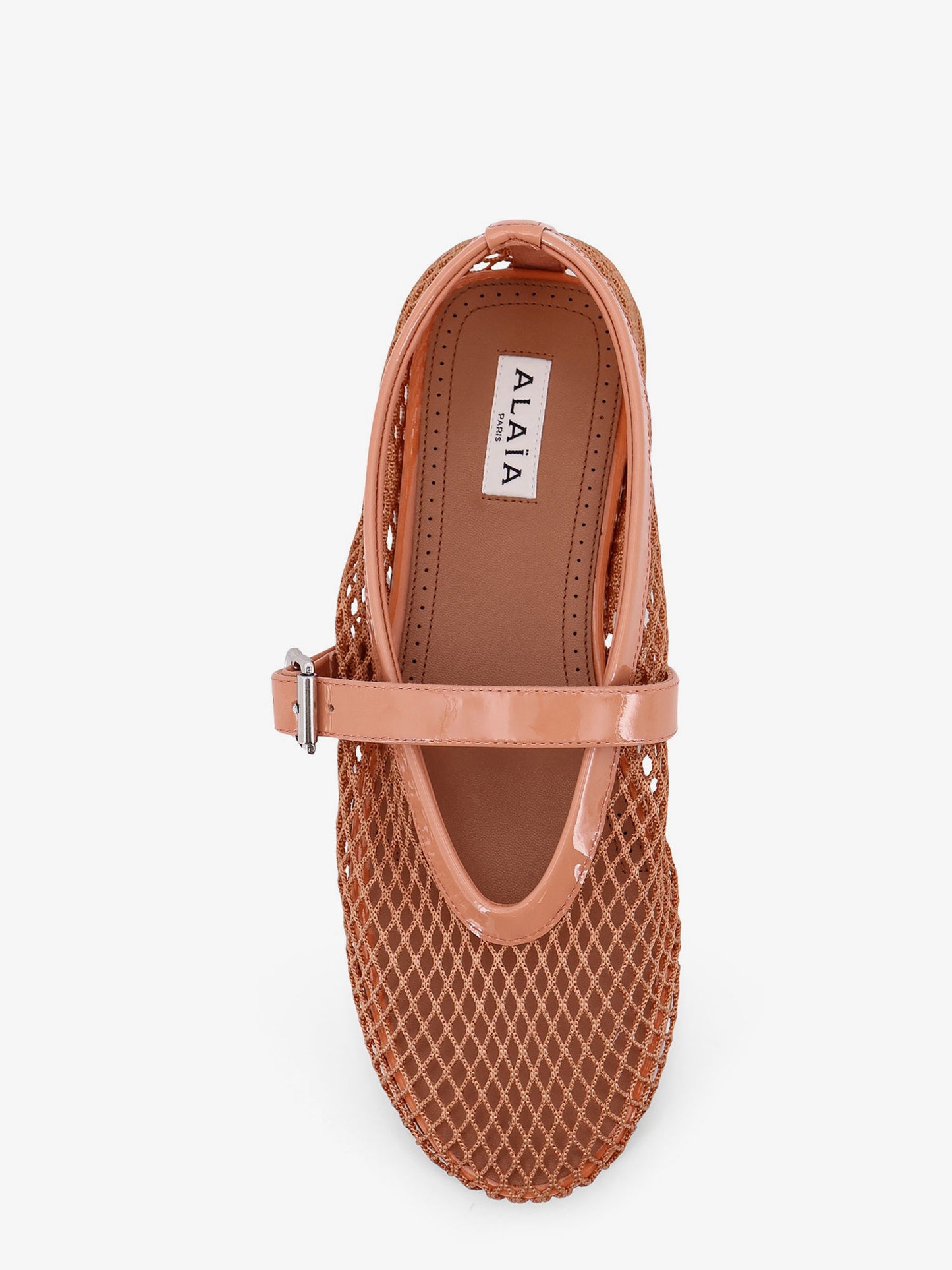 Fishnet ballet flats with leather profiles