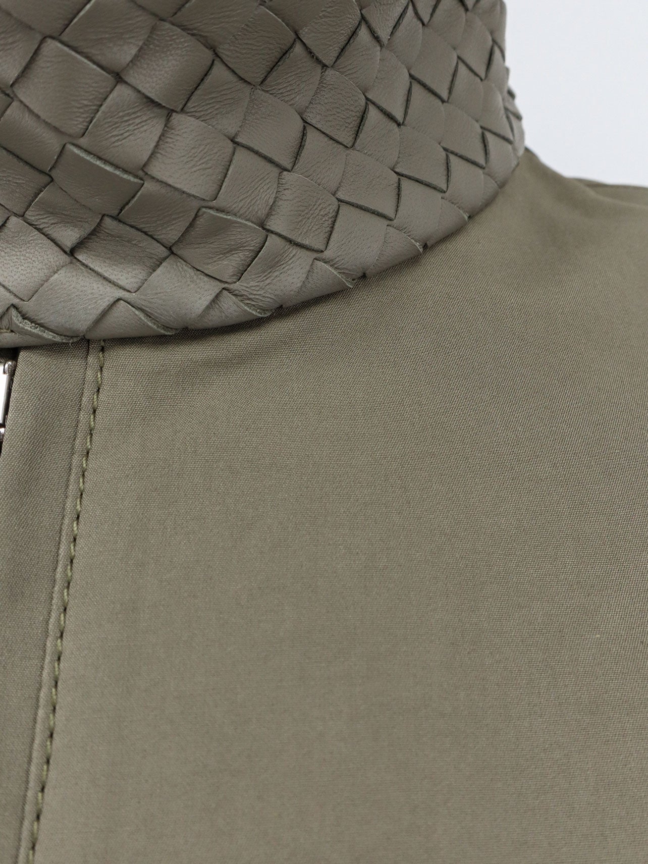 Cotton jacket with Intrecciato leather detail