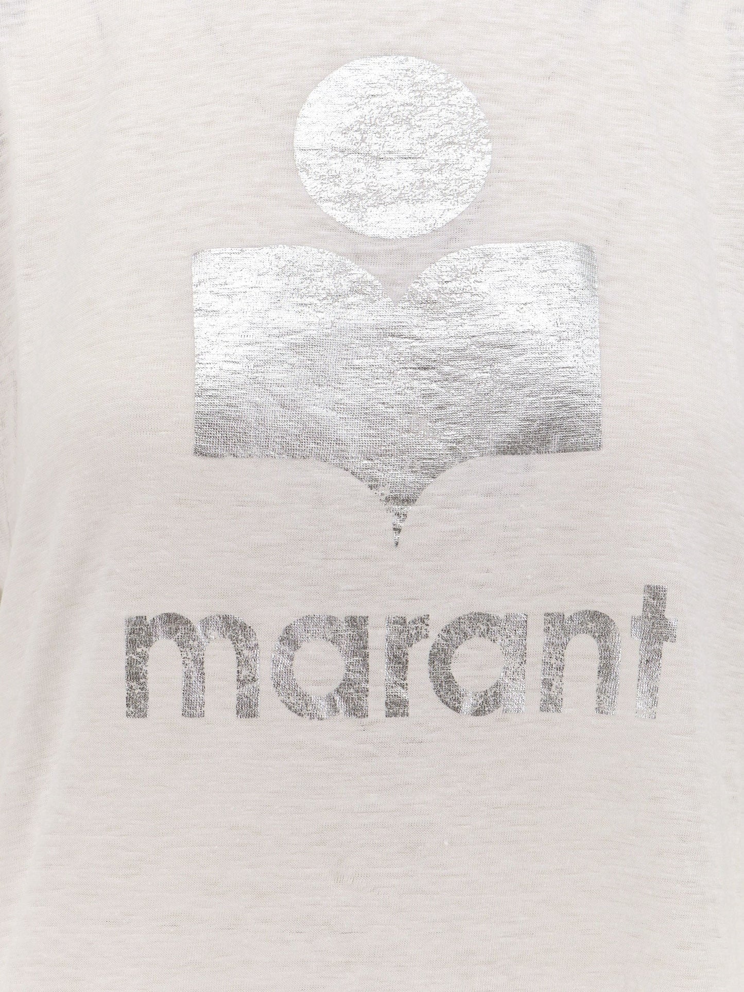 T-shirt in lino con logo frontale laminato