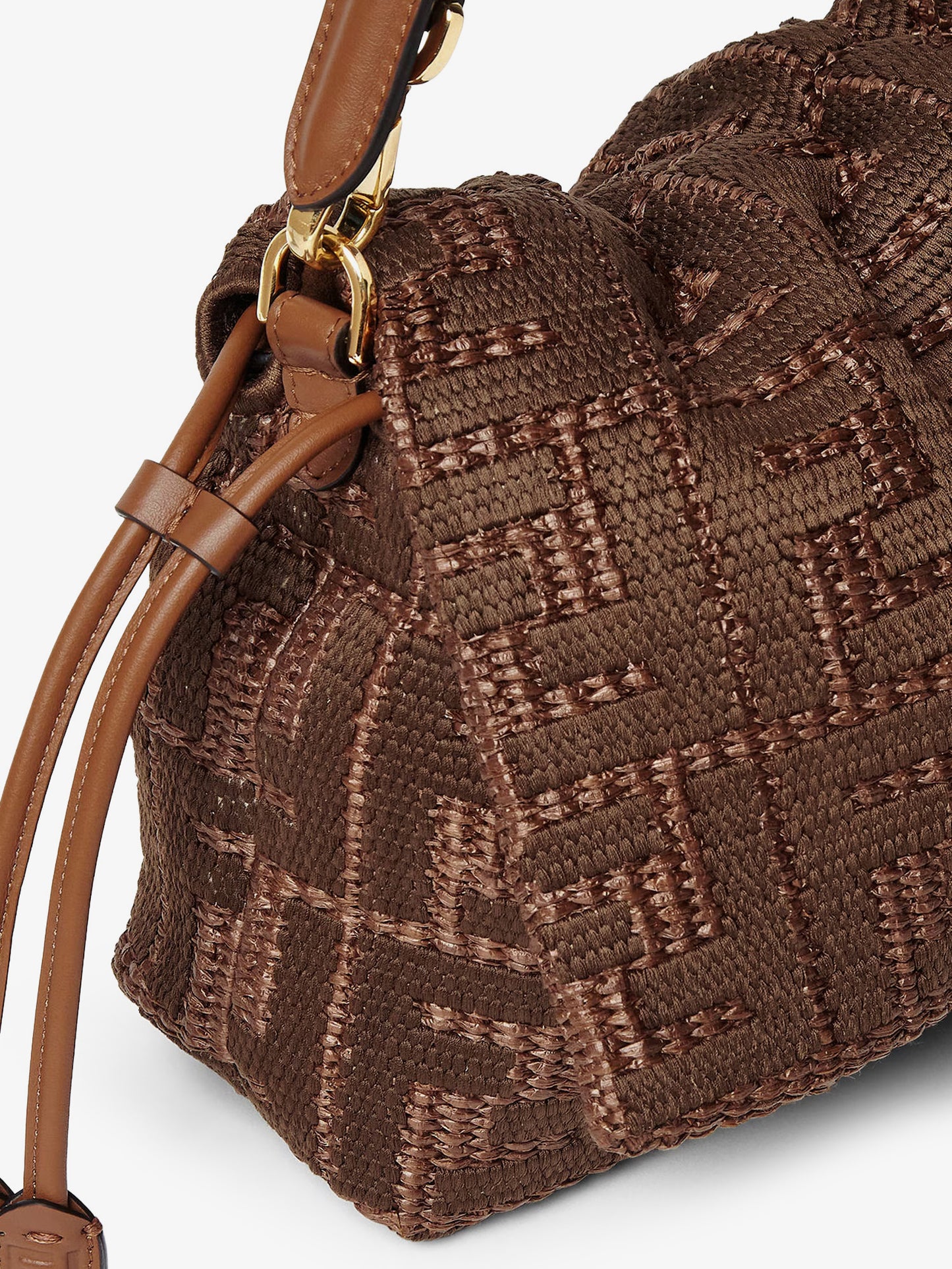 Mamma Baguette Medium Raffia Handbag with FF Embroidery