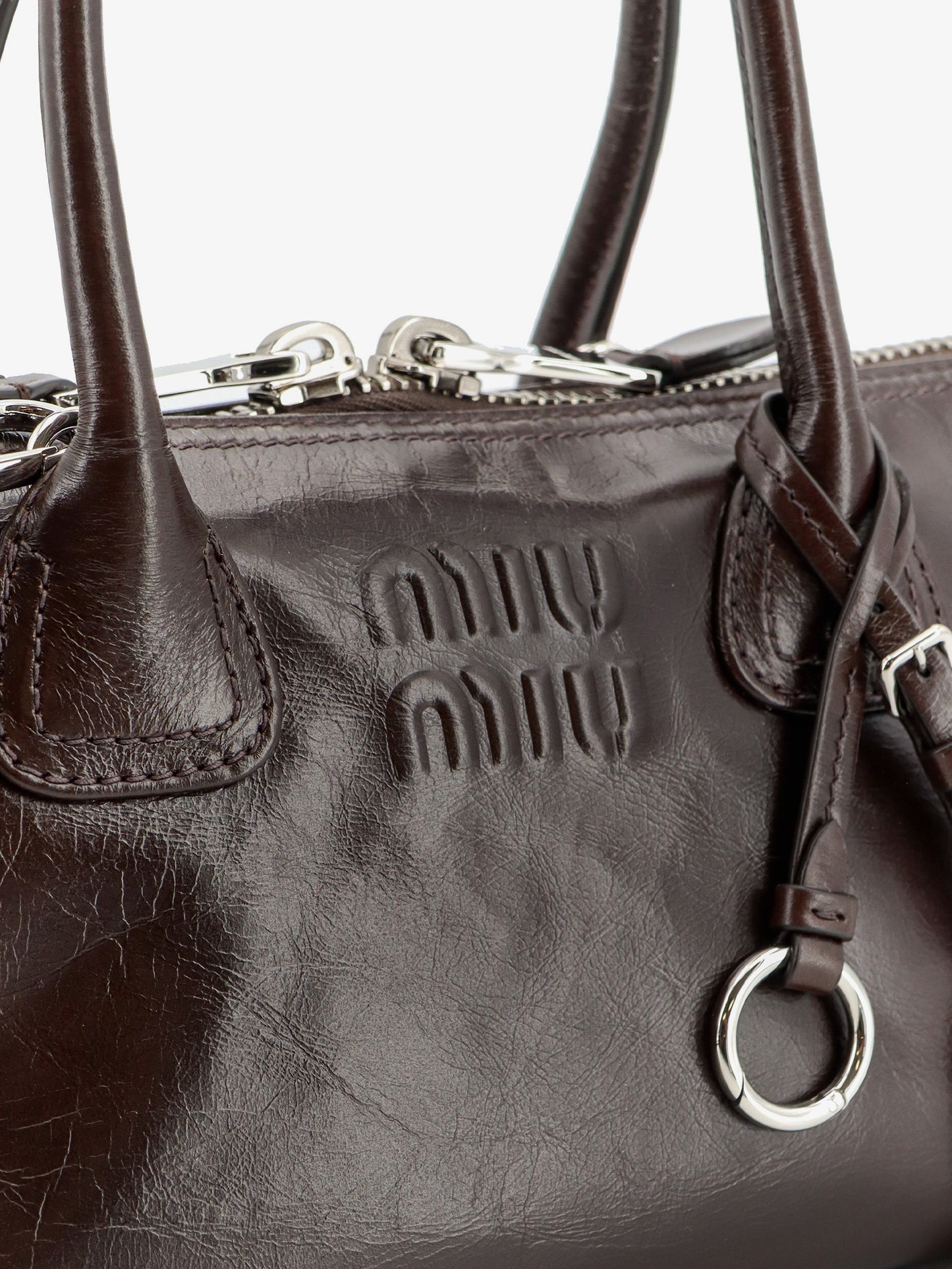 Borsa a mano in pelle con logo lettering in rilievo