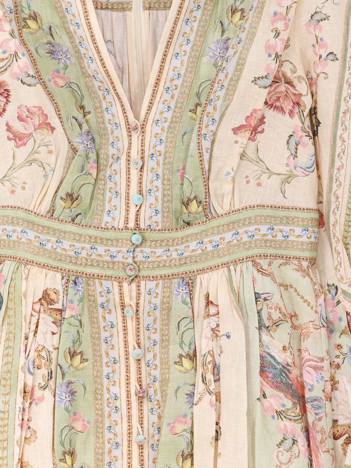 Roselight Plunge Tapestry Print Linen Dress