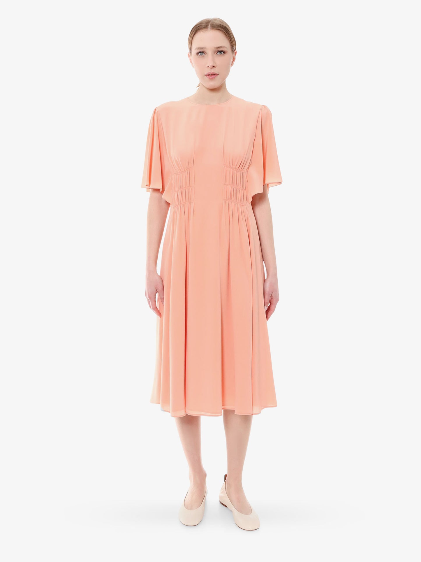 Silk dress with frontal drapery