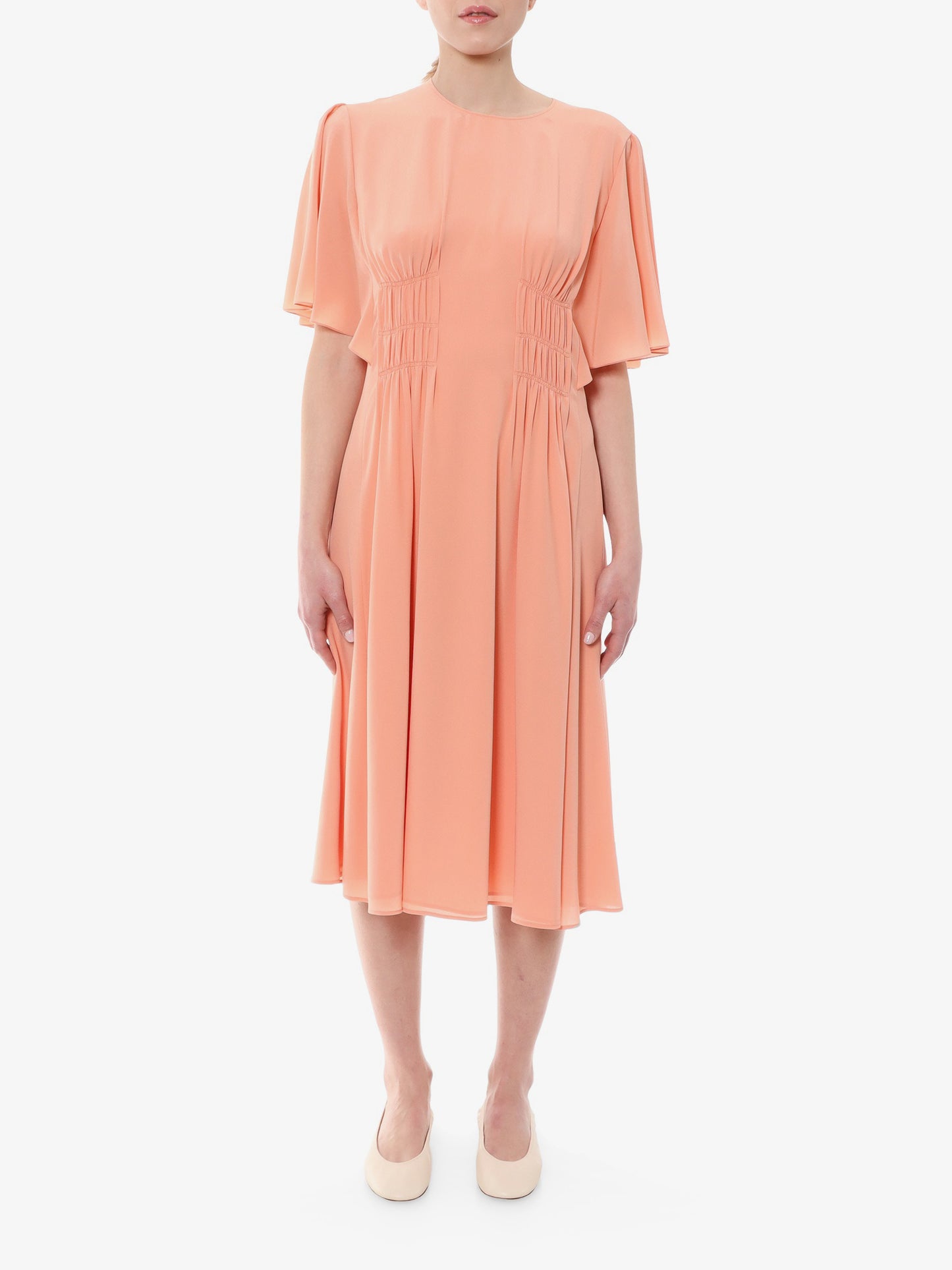 Silk dress with frontal drapery