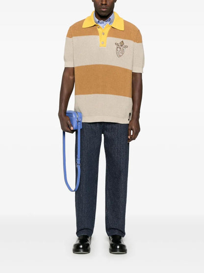 Striped cotton polo shirt with Fendi club coat of arms thumbnail