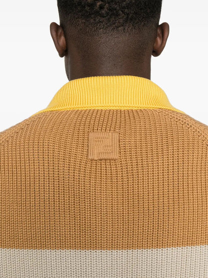 Striped cotton polo shirt with Fendi club coat of arms thumbnail