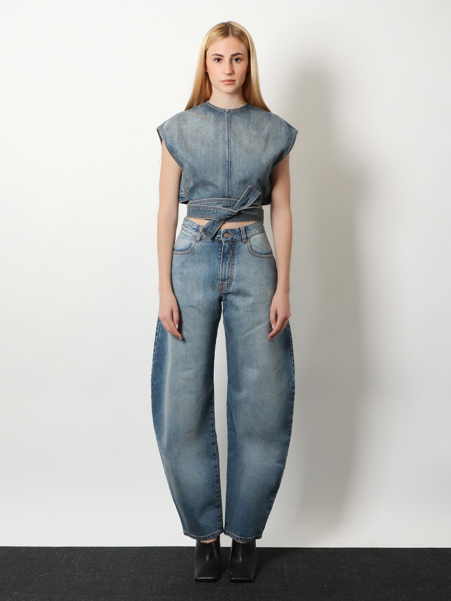Faded blue denim jeans