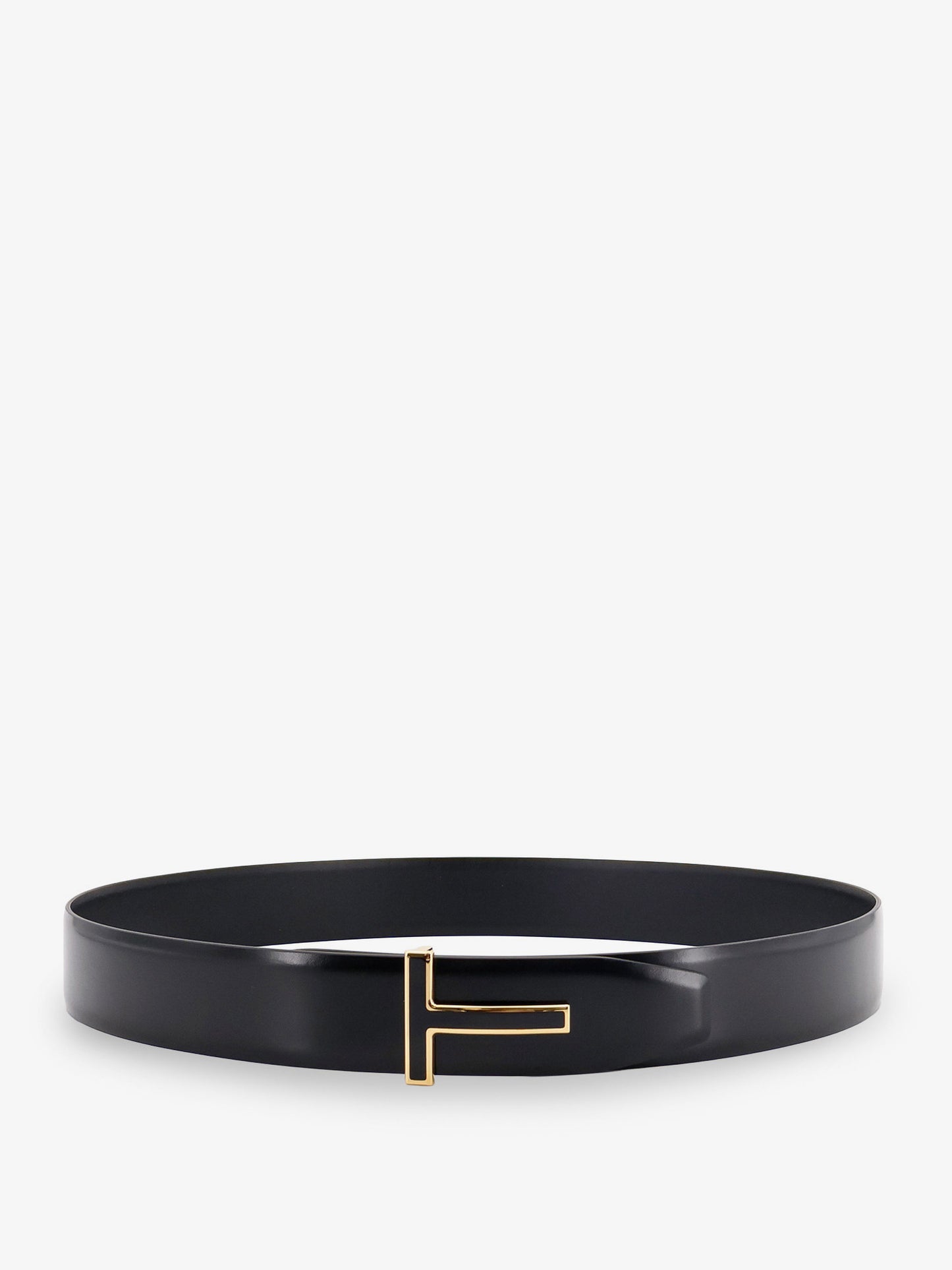 Leather belt with metal logo buckle