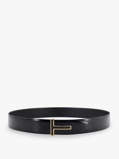 Leather belt with metal logo buckle thumbnail