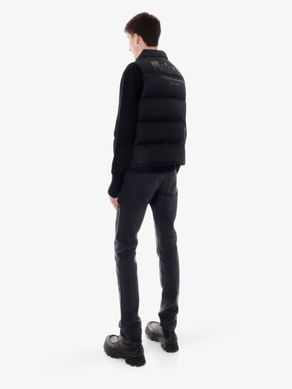 Padded and quilted nylon sleeveless jacket with back mcqueen graffiti print thumbnail