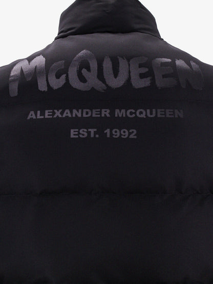 Padded and quilted nylon sleeveless jacket with back mcqueen graffiti print thumbnail