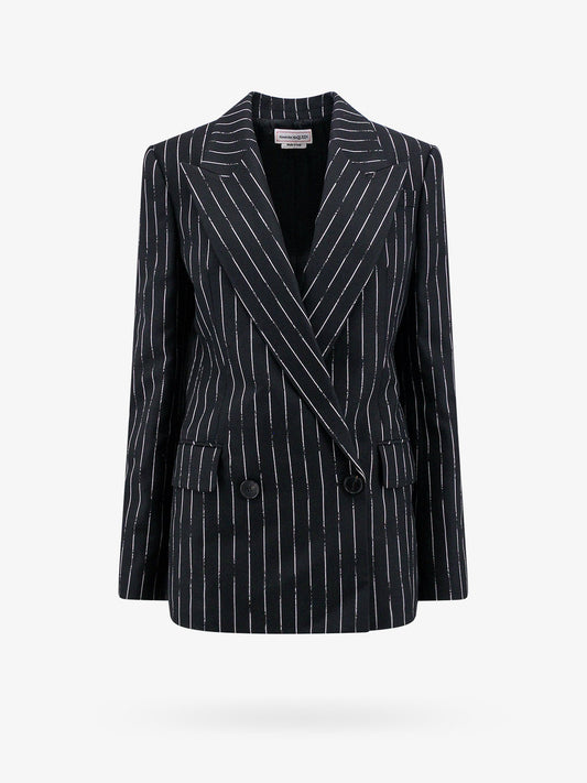 Double-breasted broken pinstripe blazer