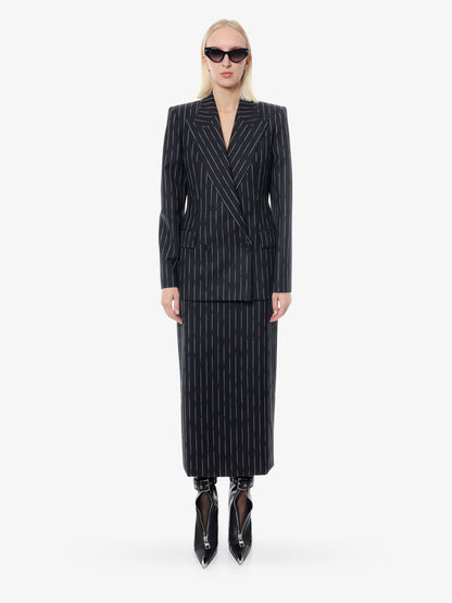 Double-breasted broken pinstripe blazer thumbnail