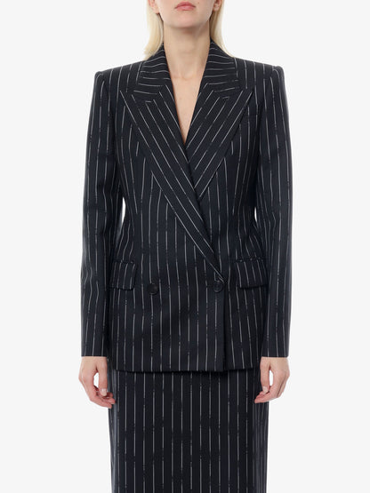Double-breasted broken pinstripe blazer thumbnail