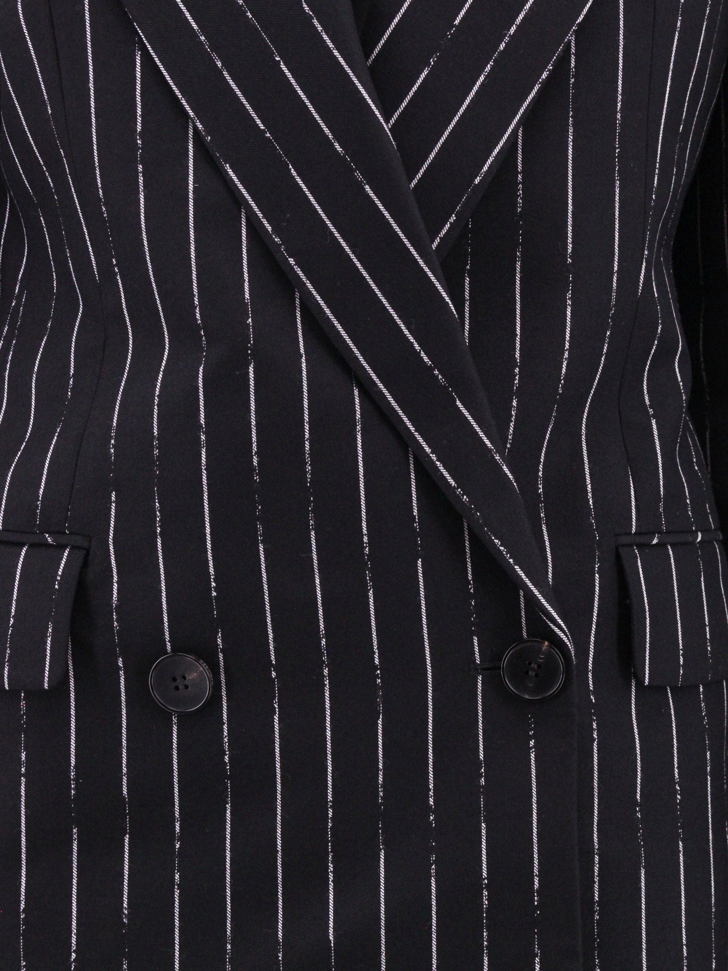 Double-breasted broken pinstripe blazer