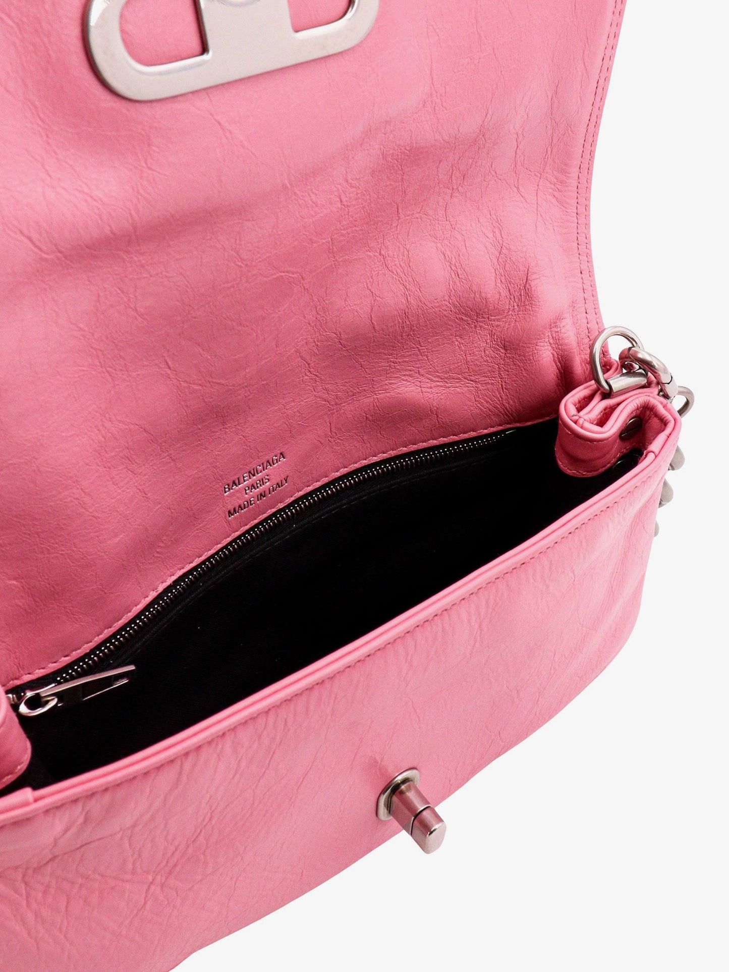 Leather shoulder bag with metal monogram