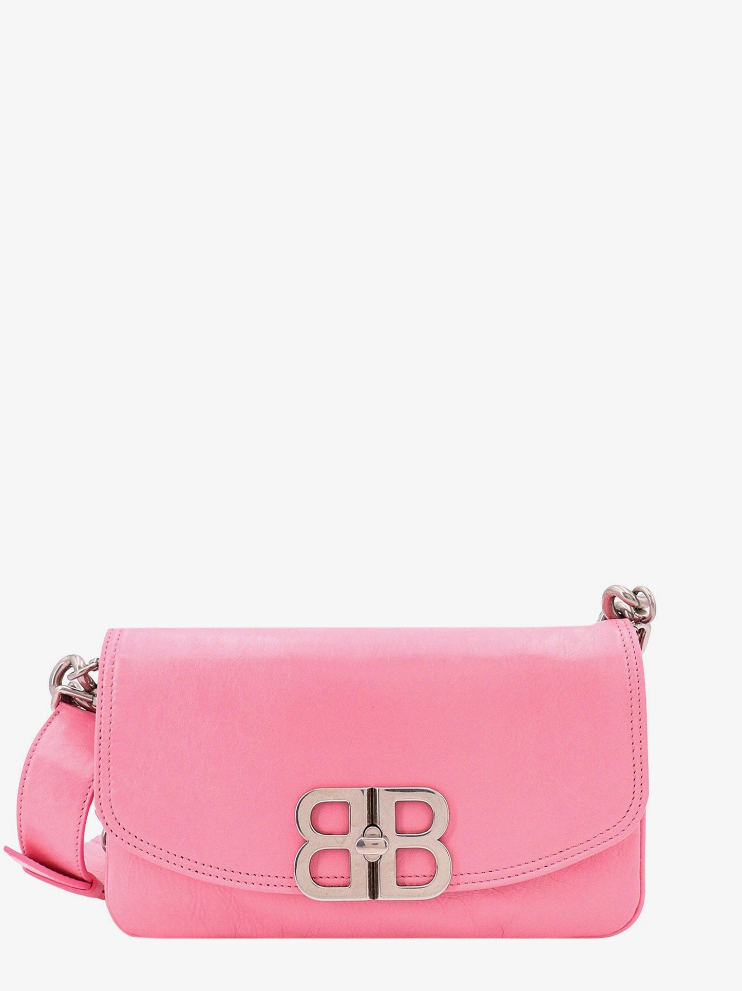 Leather shoulder bag with metal monogram