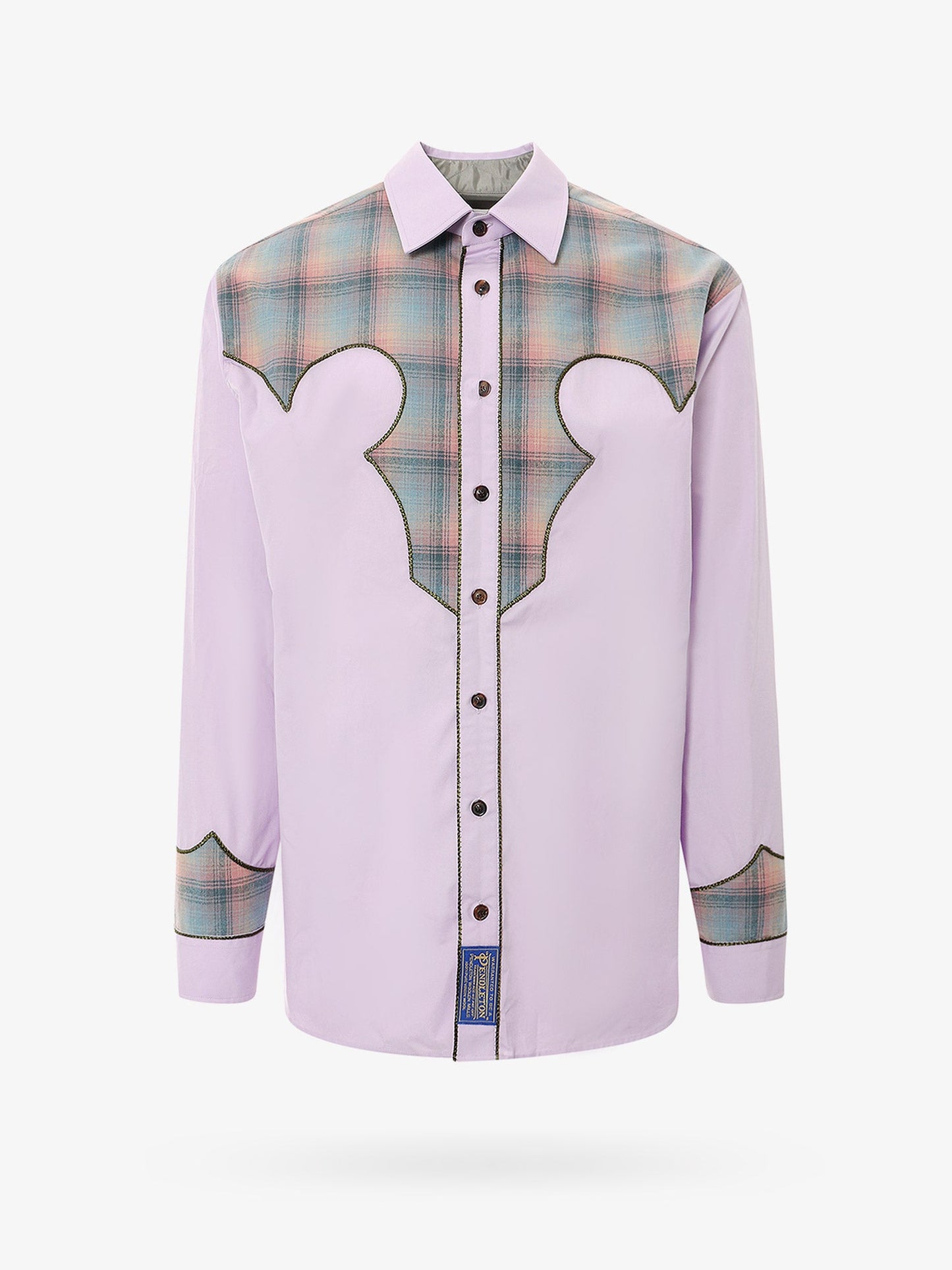Cotton shirt with insert with madras motif