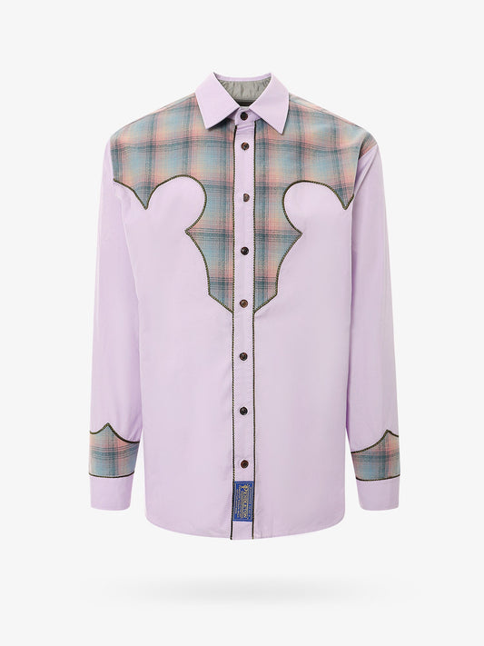 Cotton shirt with insert with madras motif