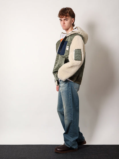 Nylon jacket with eco shearling inserts thumbnail