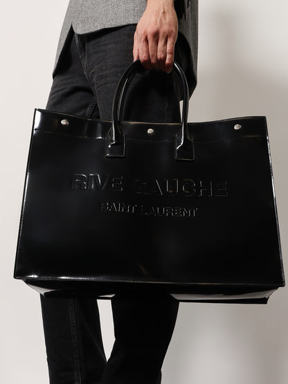 Patent leather handbag with embossed logo thumbnail