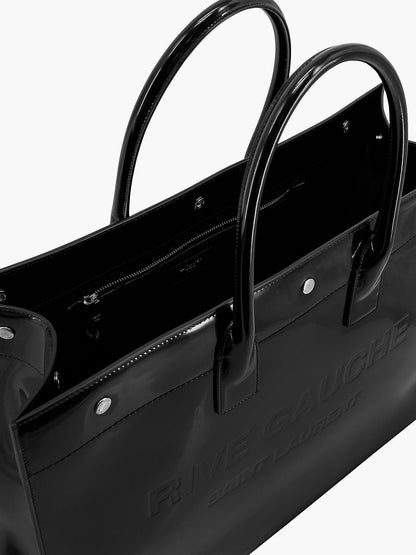 Patent leather handbag with embossed logo thumbnail