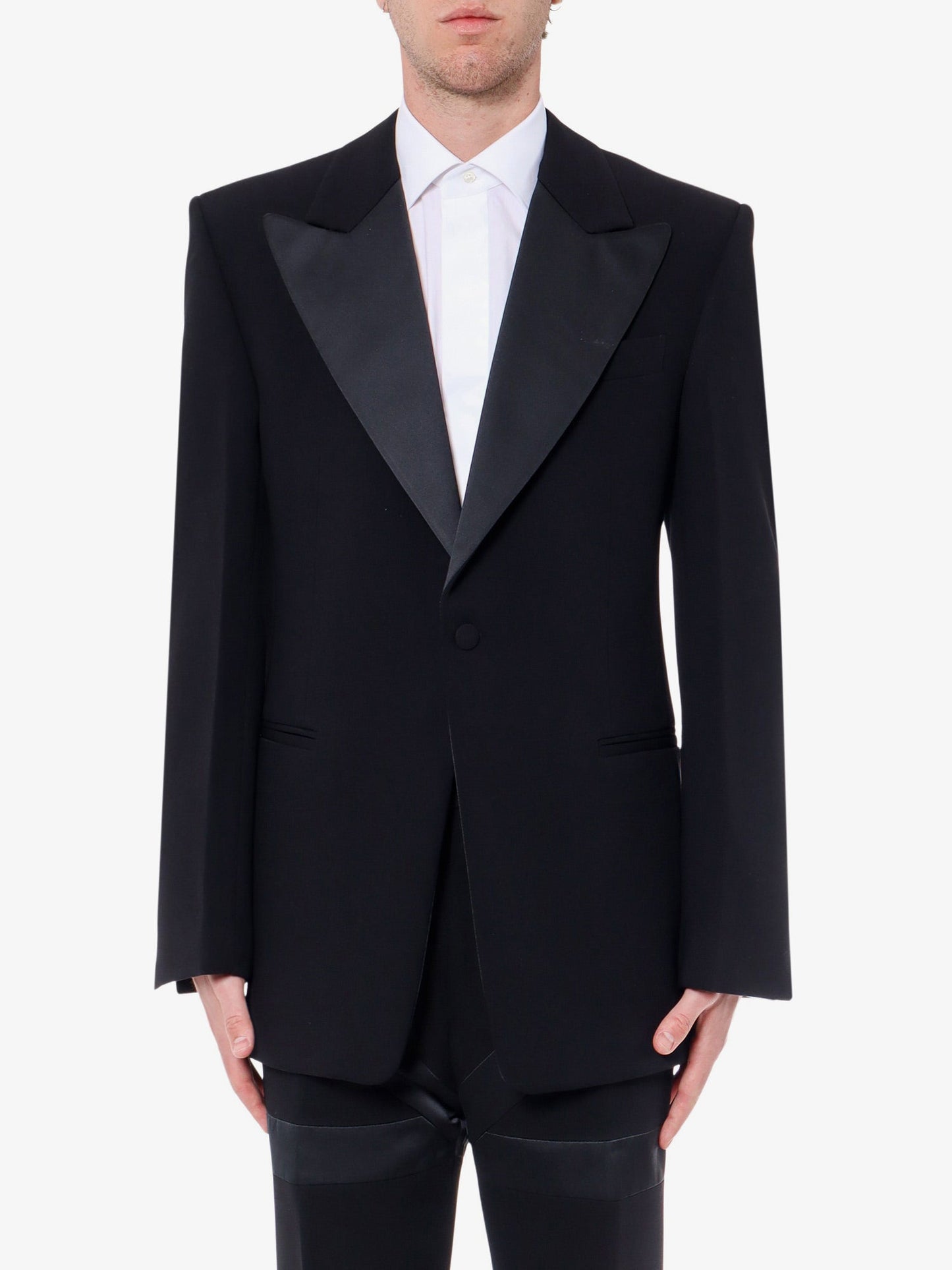 Wool blazer with satin profiles