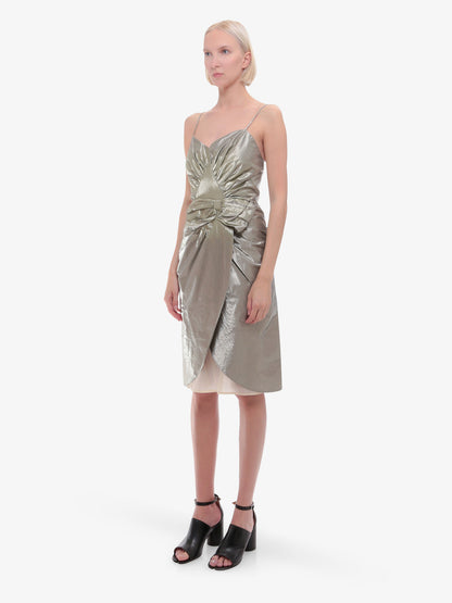 Laminted cotton dress with frontal bow thumbnail