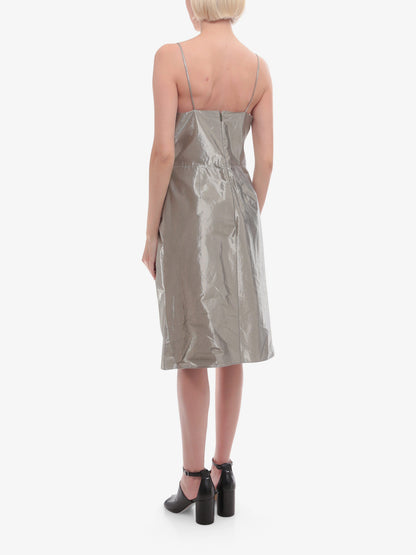 Laminted cotton dress with frontal bow thumbnail