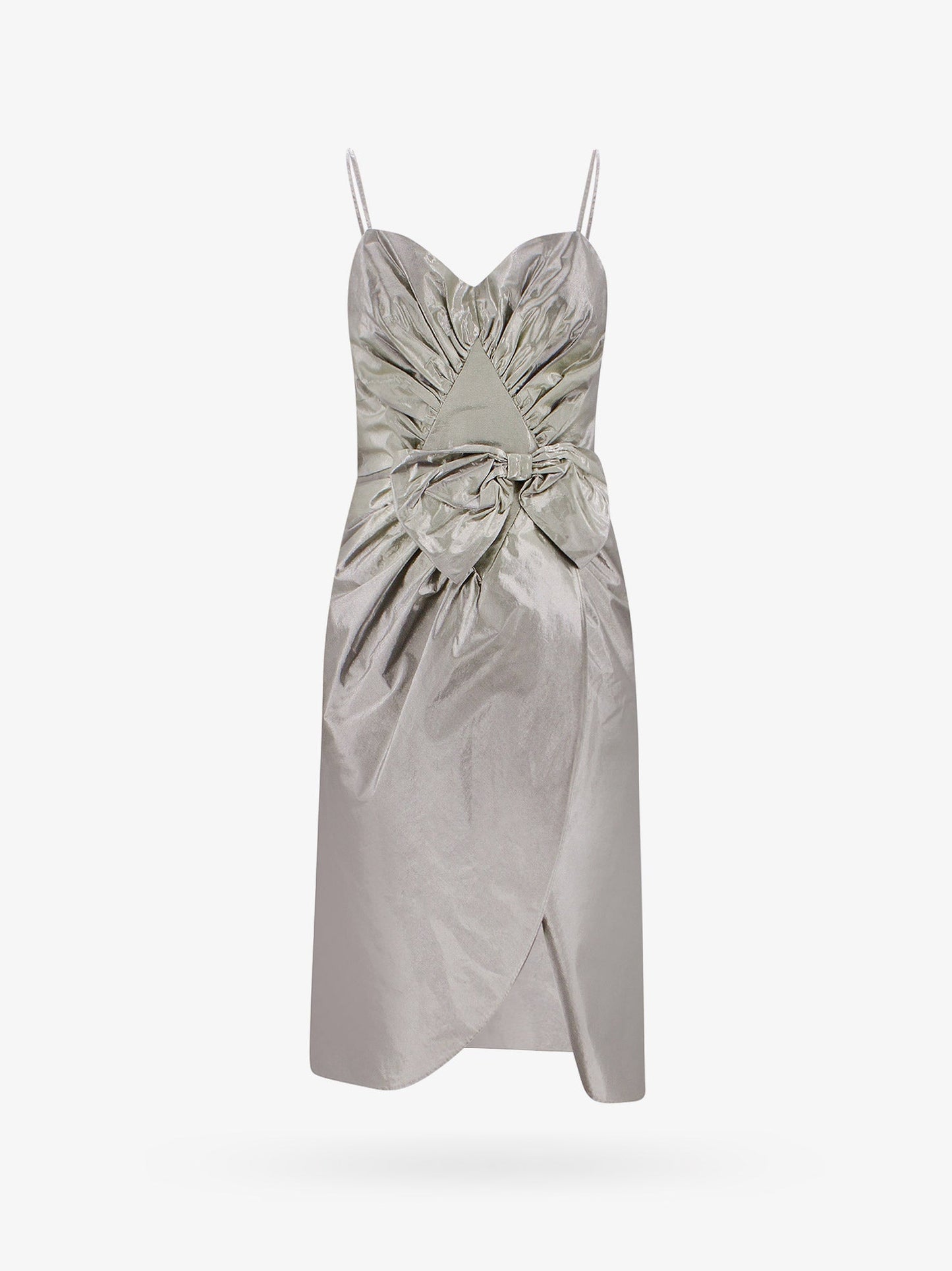 Laminted cotton dress with frontal bow