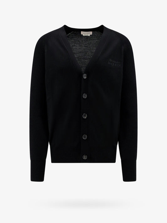 Wool cardigan with logo embroidery