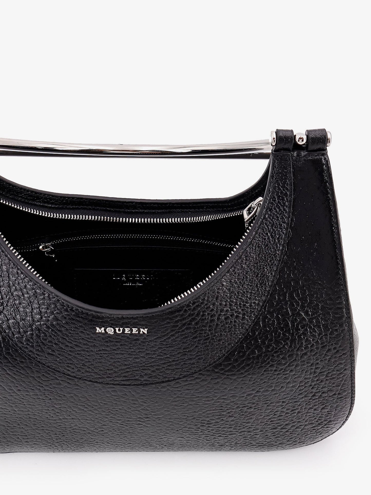 Leather handbag with frontal logo