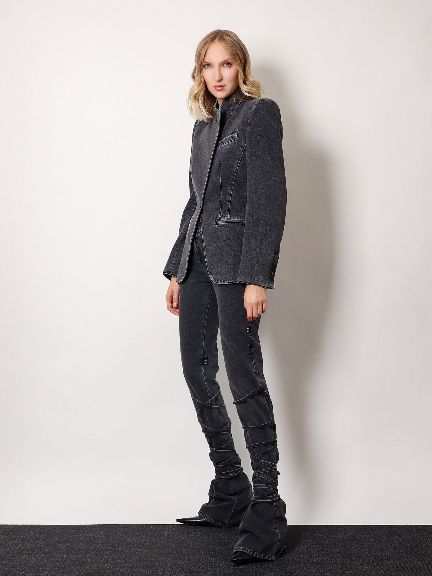 Black denim trousers with knot details