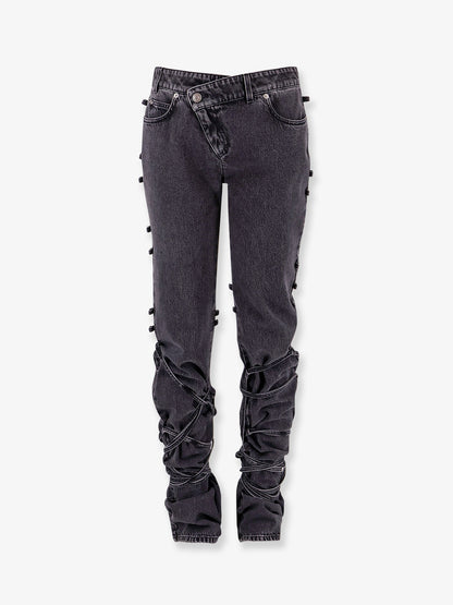 Black denim trousers with knot details thumbnail