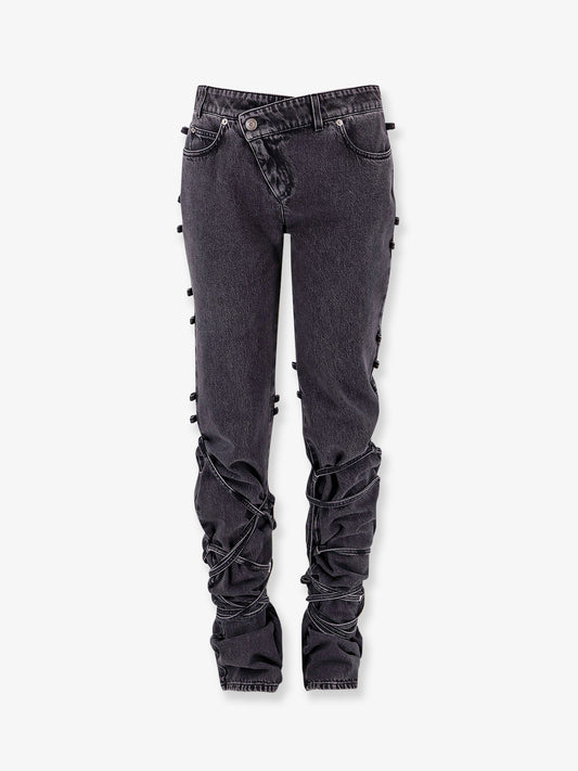 Black denim trousers with knot details