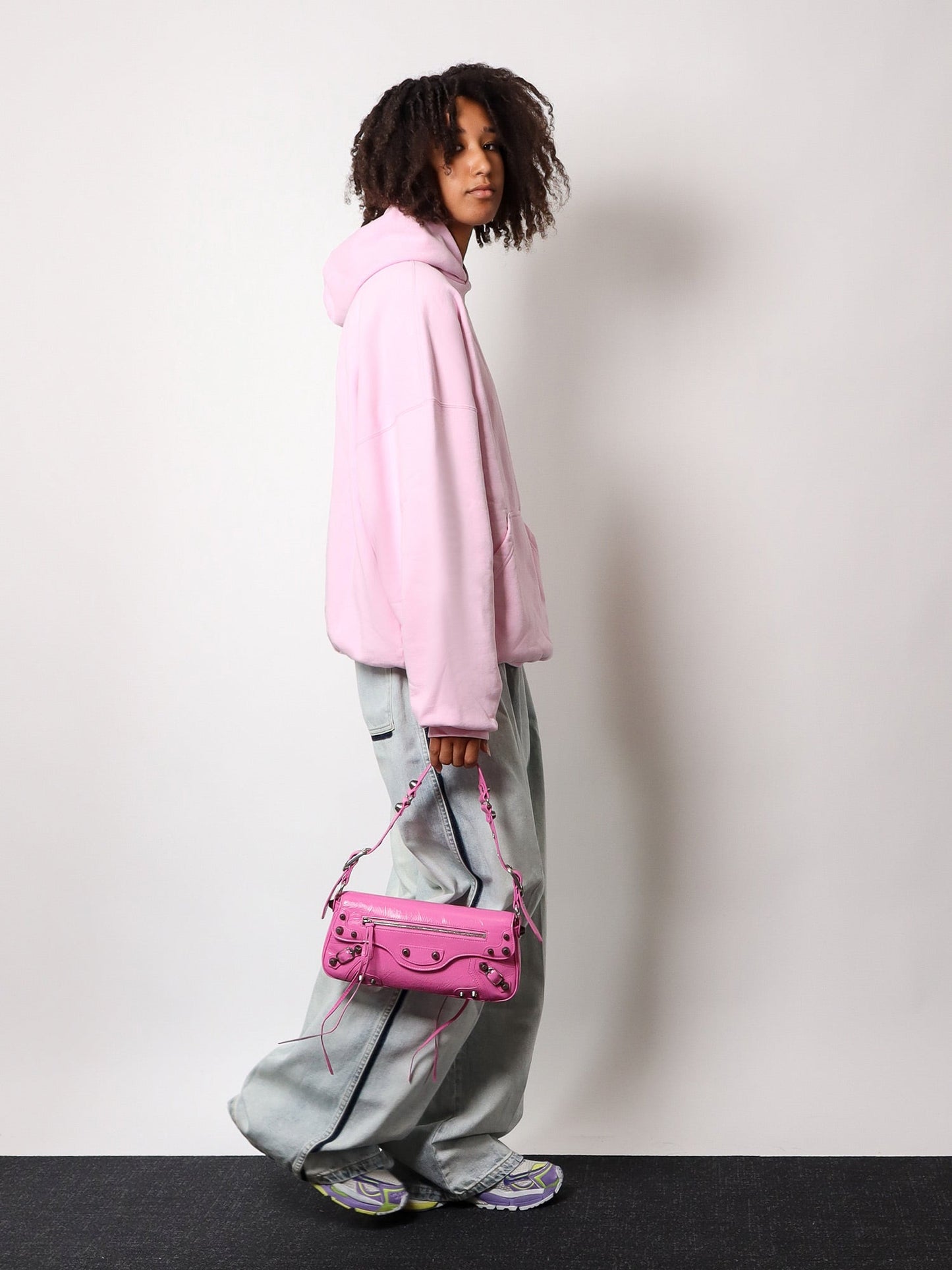 Leather shoulder bag with metal details