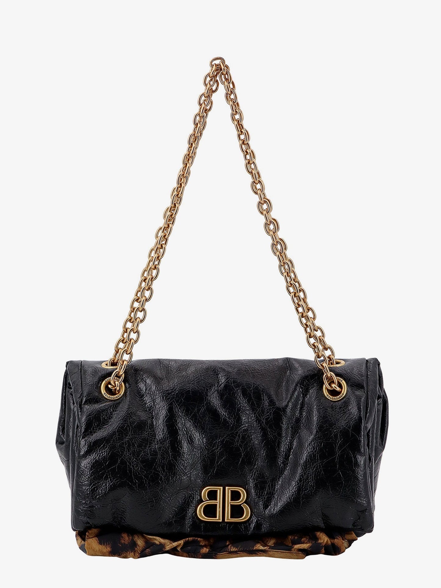 Changeable leather shoulder bag with animalier insert