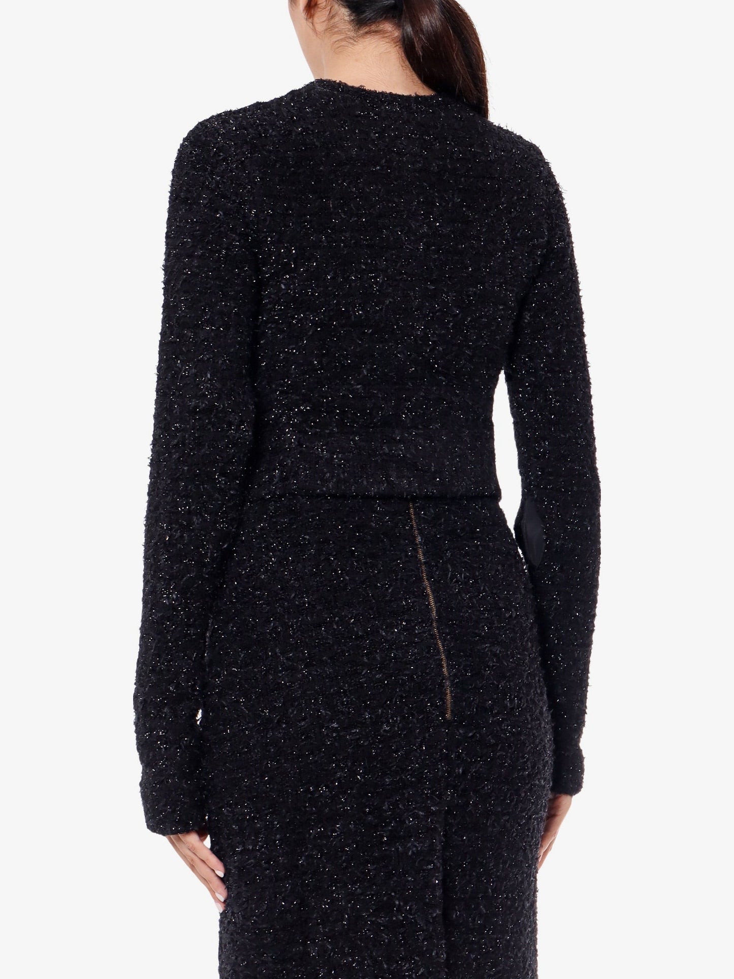 Cotton tweed knitted cropped cardigan