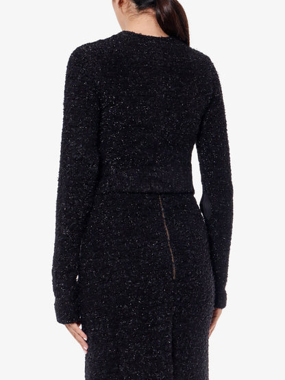 Cotton tweed knitted cropped cardigan thumbnail