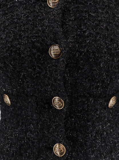 Cotton tweed knitted cropped cardigan thumbnail