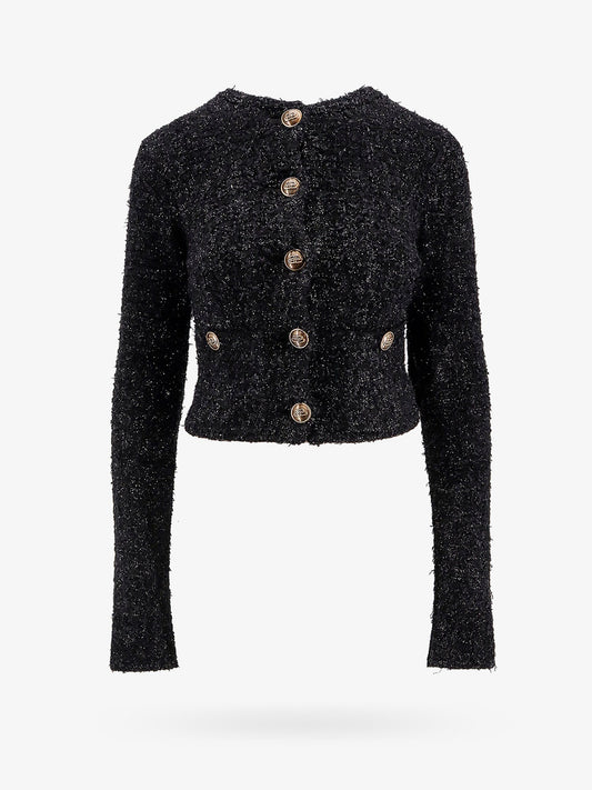 Cotton tweed knitted cropped cardigan