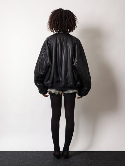 Leather jacket with cargo pocket detail on the sleeve thumbnail