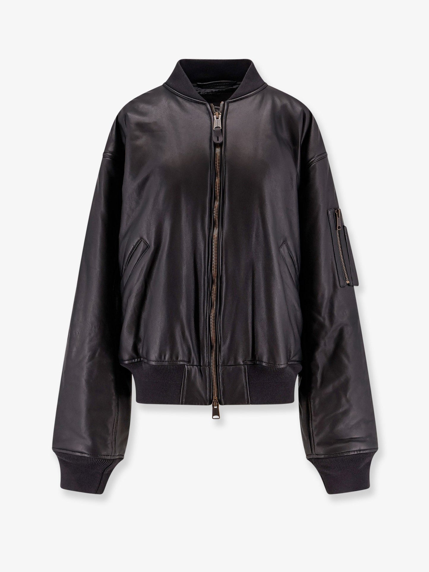 Leather jacket with cargo pocket detail on the sleeve