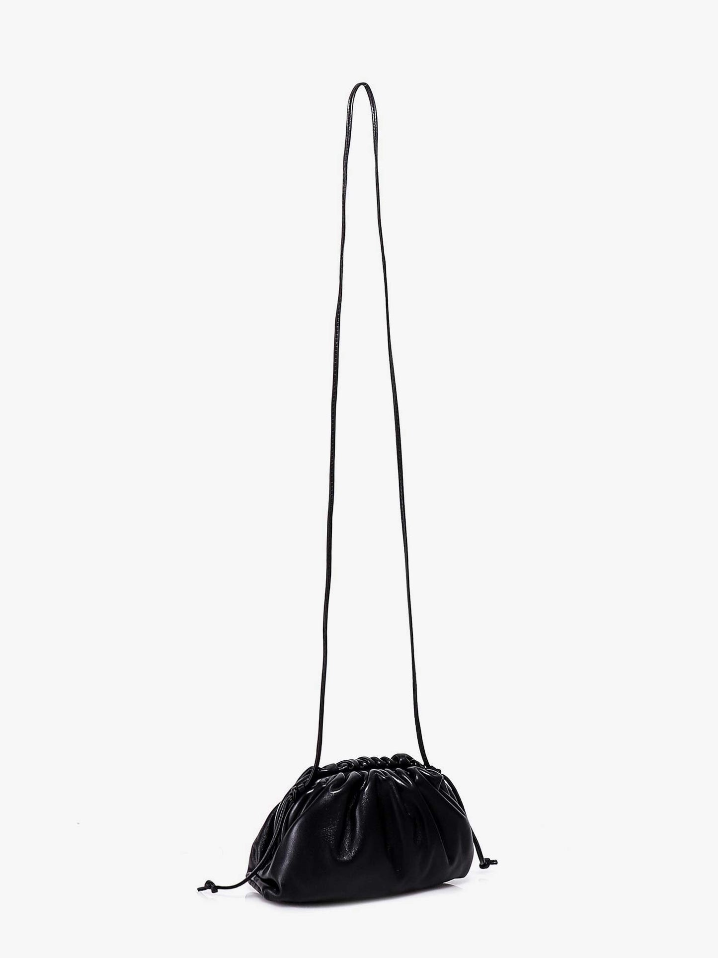 Gathered mini pouch with leather shoulder strap